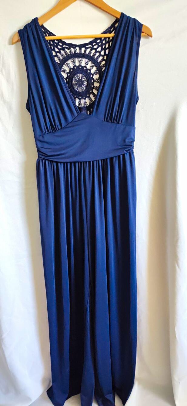 CUPSHE Women’s Blue V-Neck Sleeveless Lace Back Wide-Leg Jumpsuit L